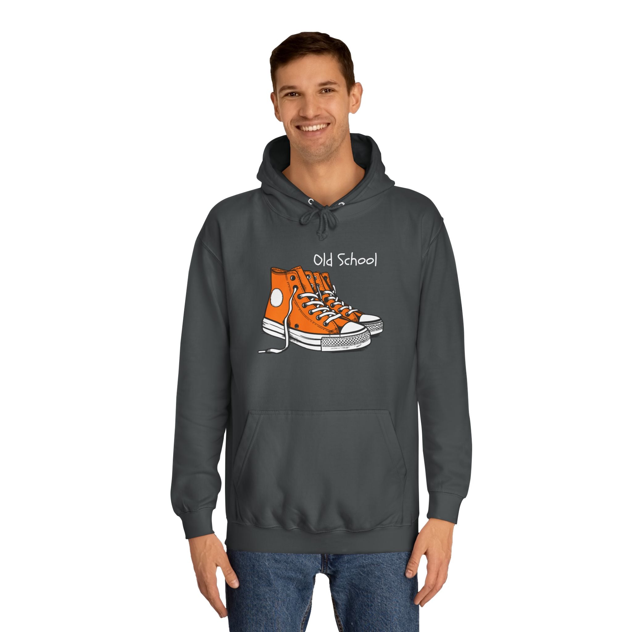 Old School Orange Sneakers Hoodie — Retro Converse-Style Graphic Sweatshirt