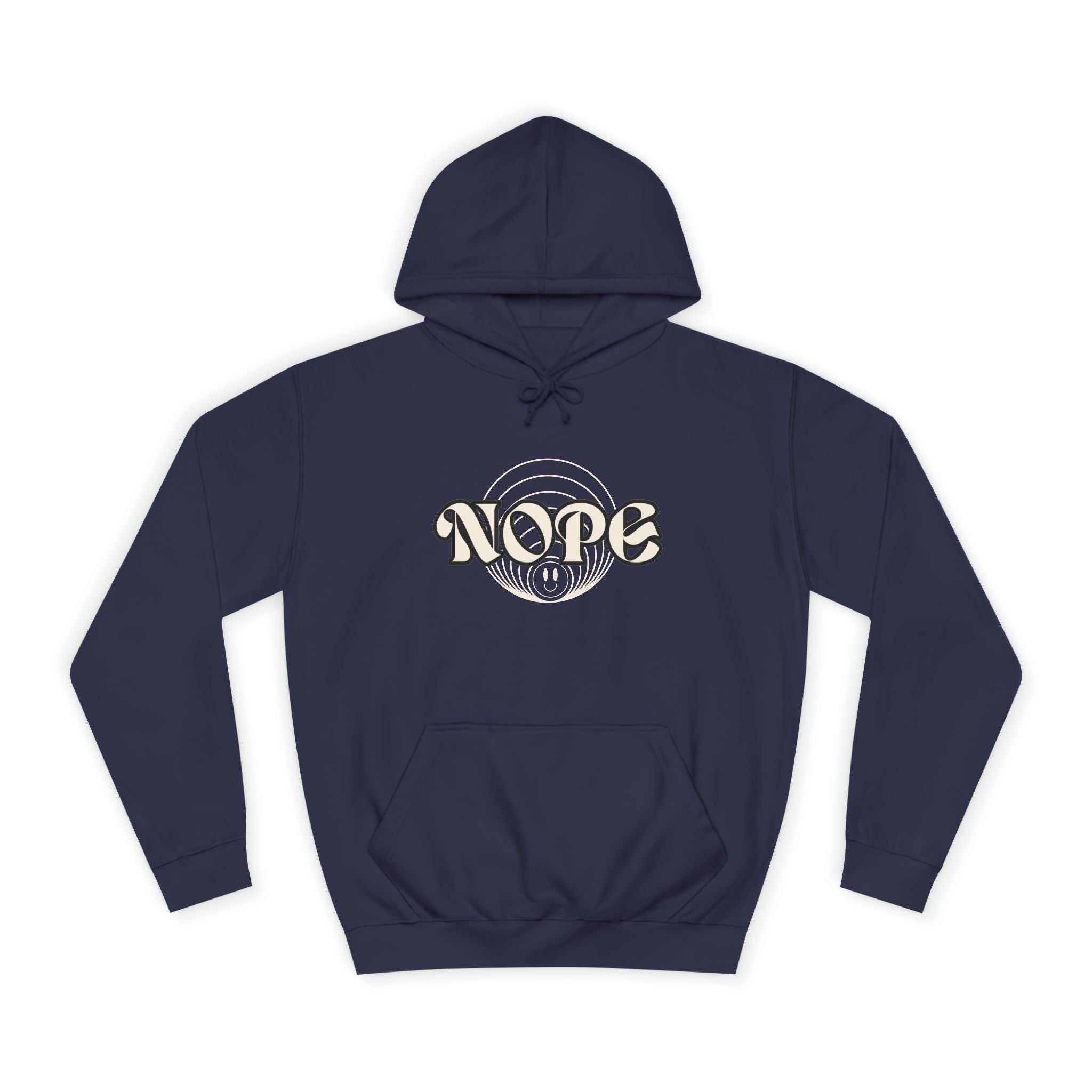 Nope Graphic Hoodie — Retro Script "NOPE" Casual Pullover for Streetwear