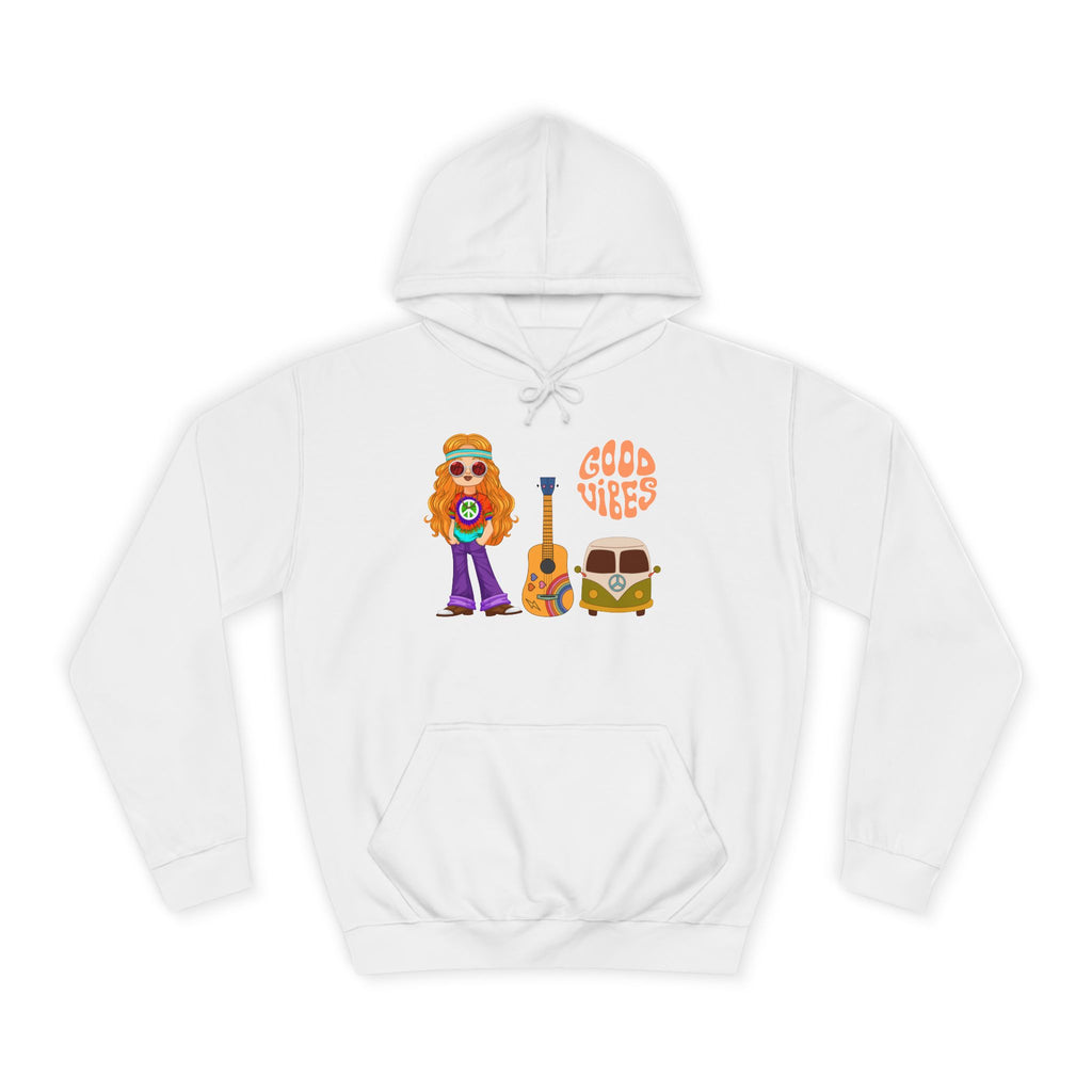 Hippie 'Good Vibes' Hoodie – Retro Guitar & Van Graphic