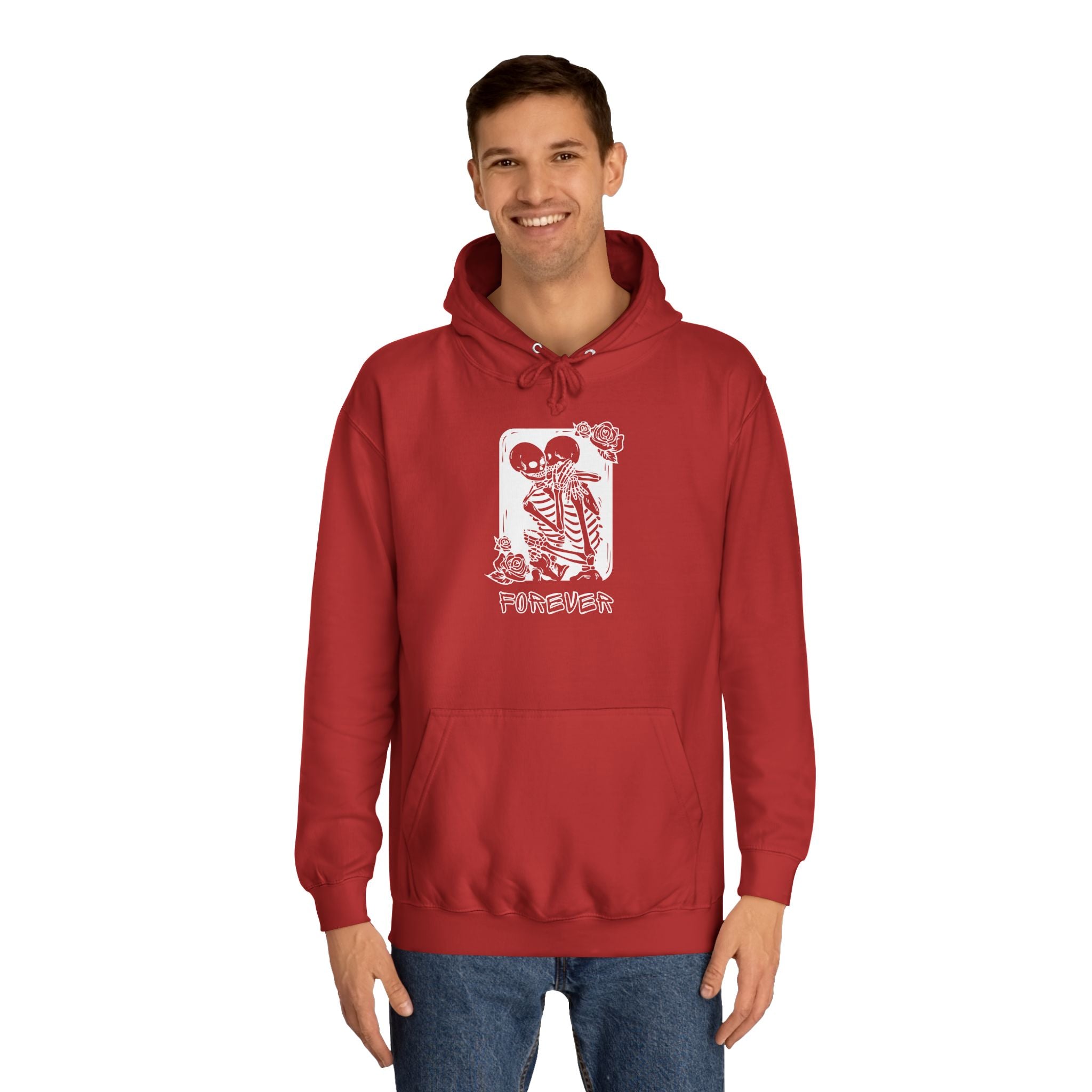 Skeletons in Love Hoodie — Romantic Skull Couple College Hoodie