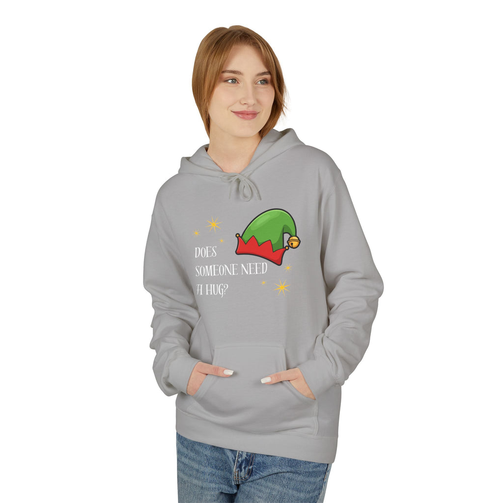 Elf Hug Hoodie — "Does Someone Need a Hug?" Cute Holiday Sweatshirt
