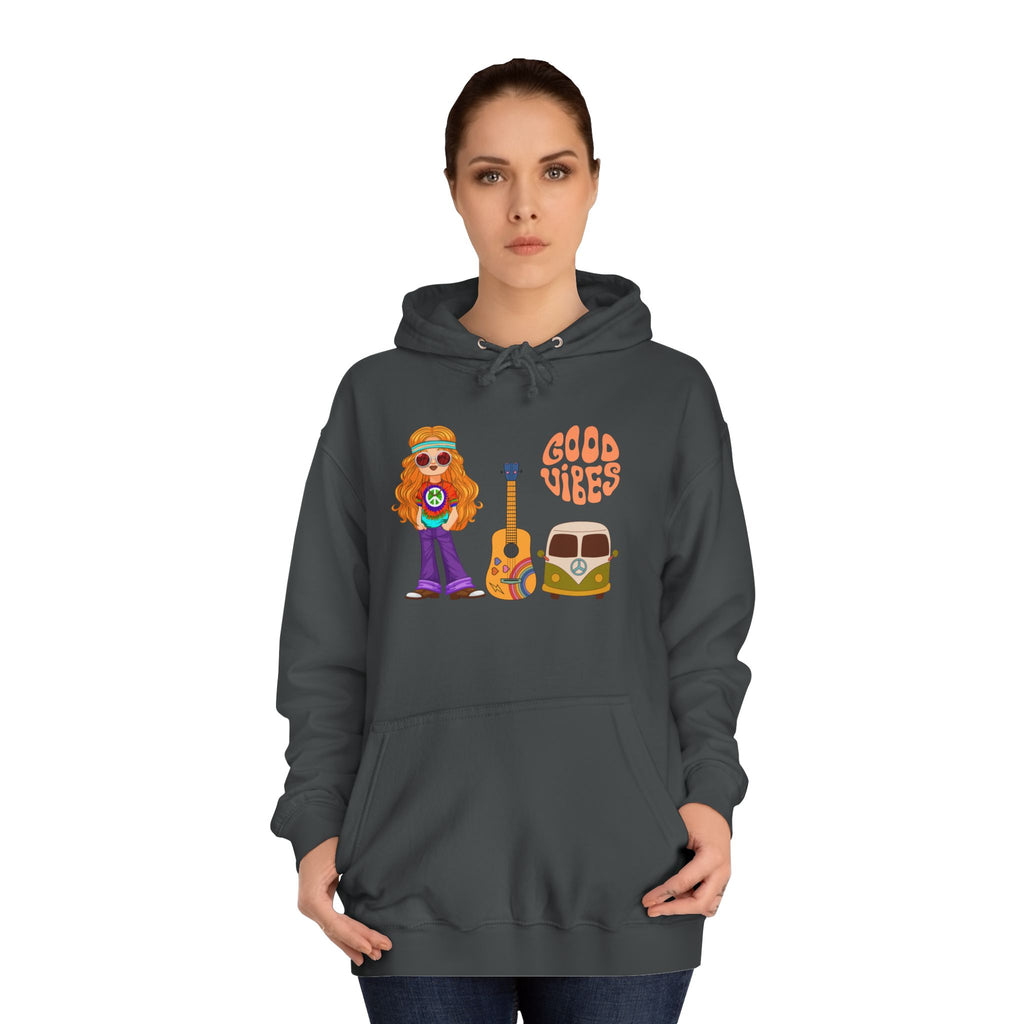 Hippie 'Good Vibes' Hoodie – Retro Guitar & Van Graphic