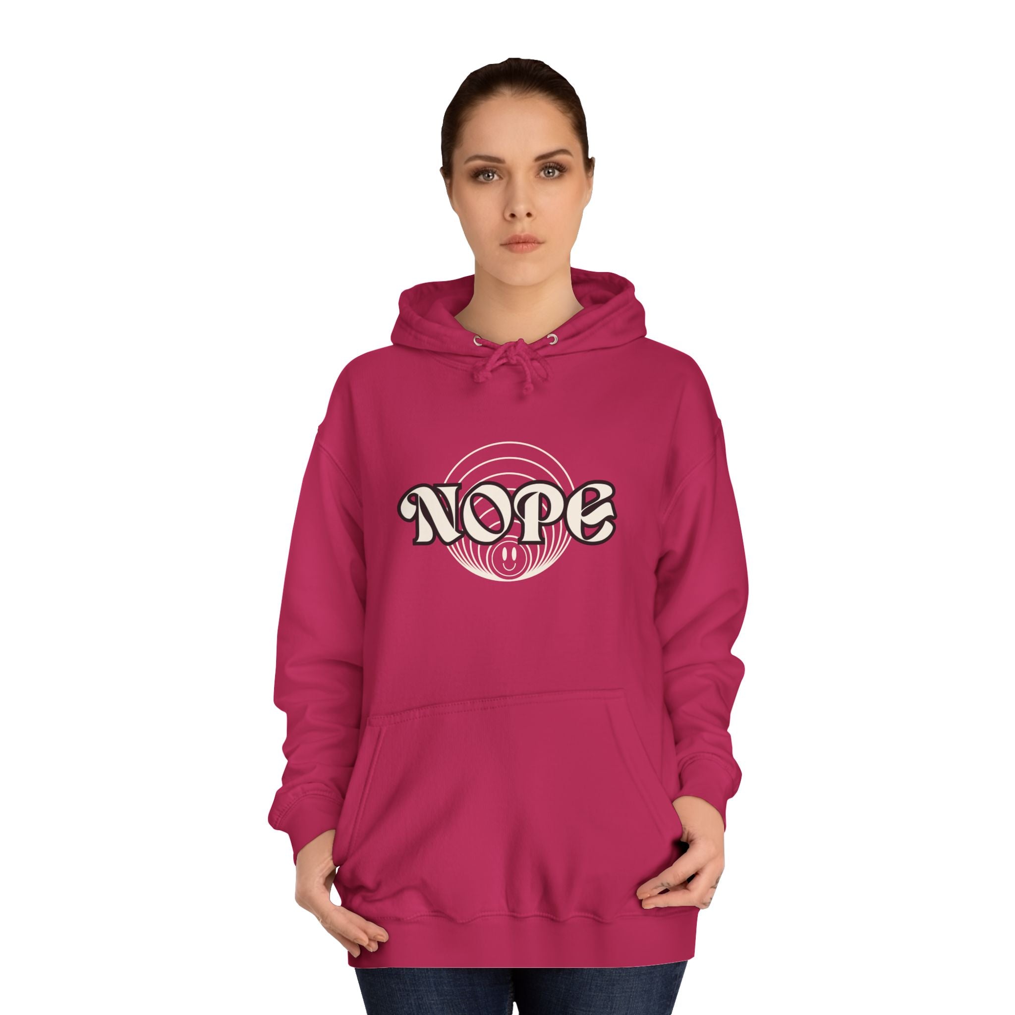 Nope Graphic Hoodie — Retro Script "NOPE" Casual Pullover for Streetwear