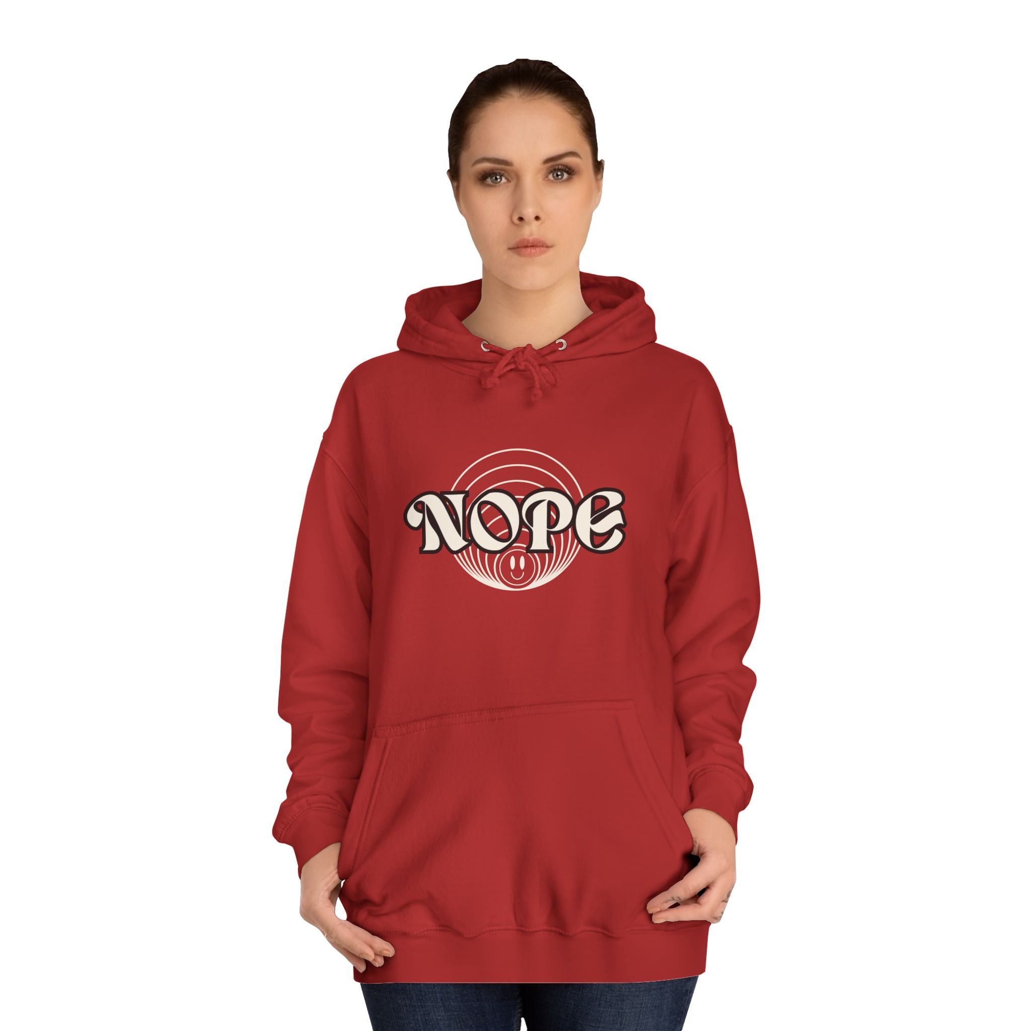 Nope Graphic Hoodie — Retro Script "NOPE" Casual Pullover for Streetwear