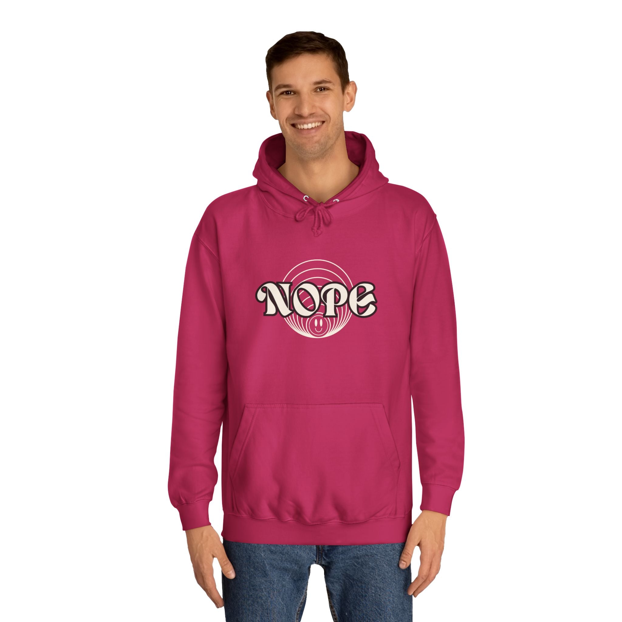 Nope Graphic Hoodie — Retro Script "NOPE" Casual Pullover for Streetwear