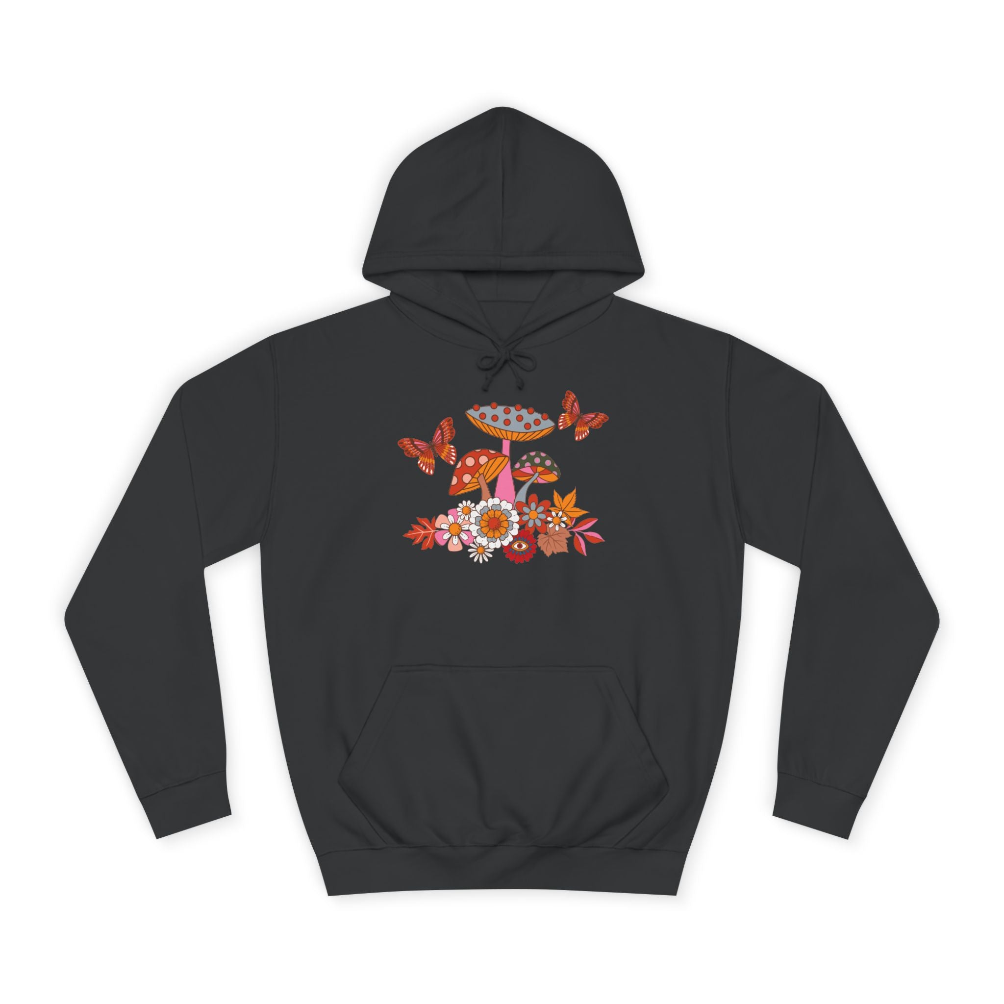 Retro Mushroom Hoodie — Floral Butterflies Campus Sweatshirt