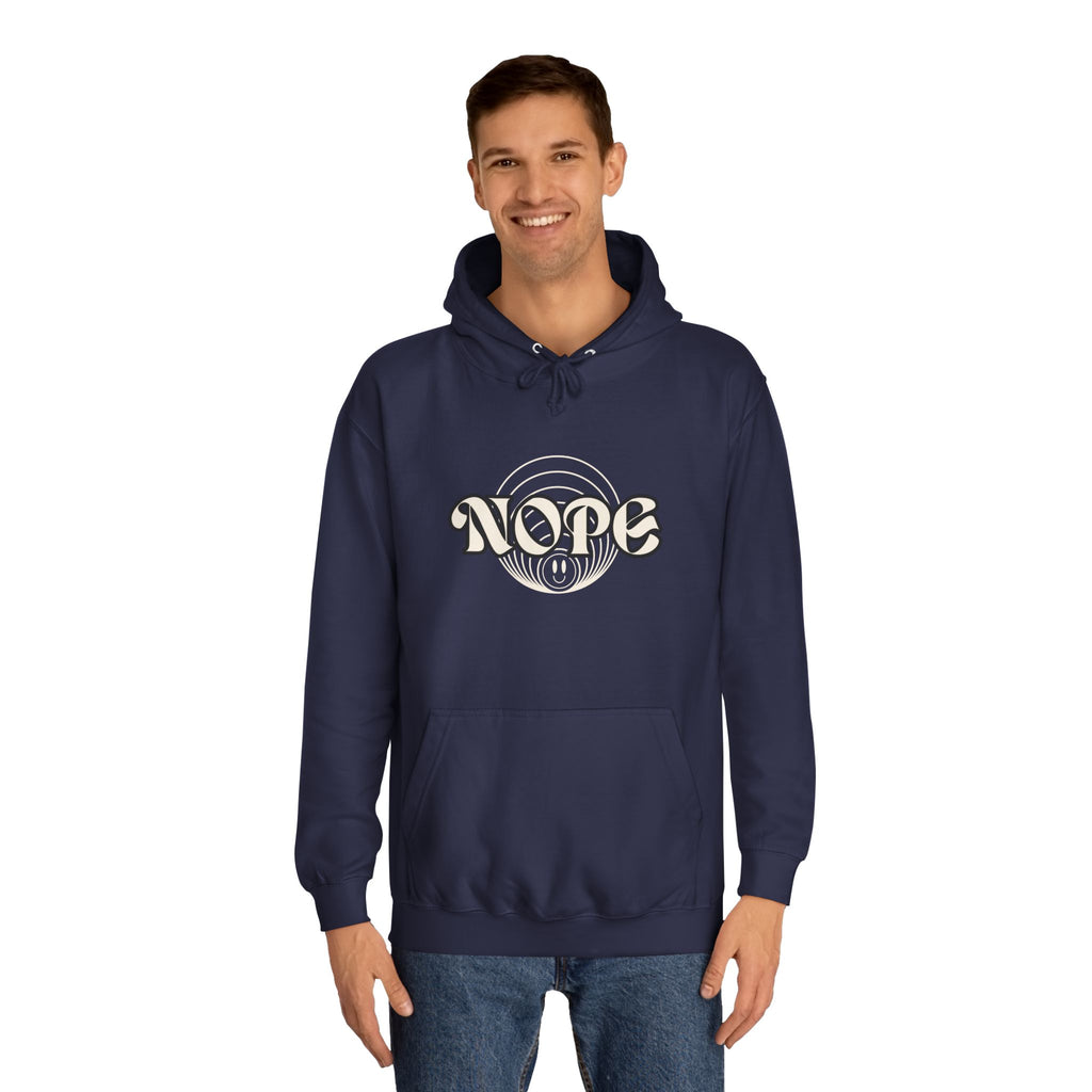 Nope Graphic Hoodie — Retro Script "NOPE" Casual Pullover for Streetwear