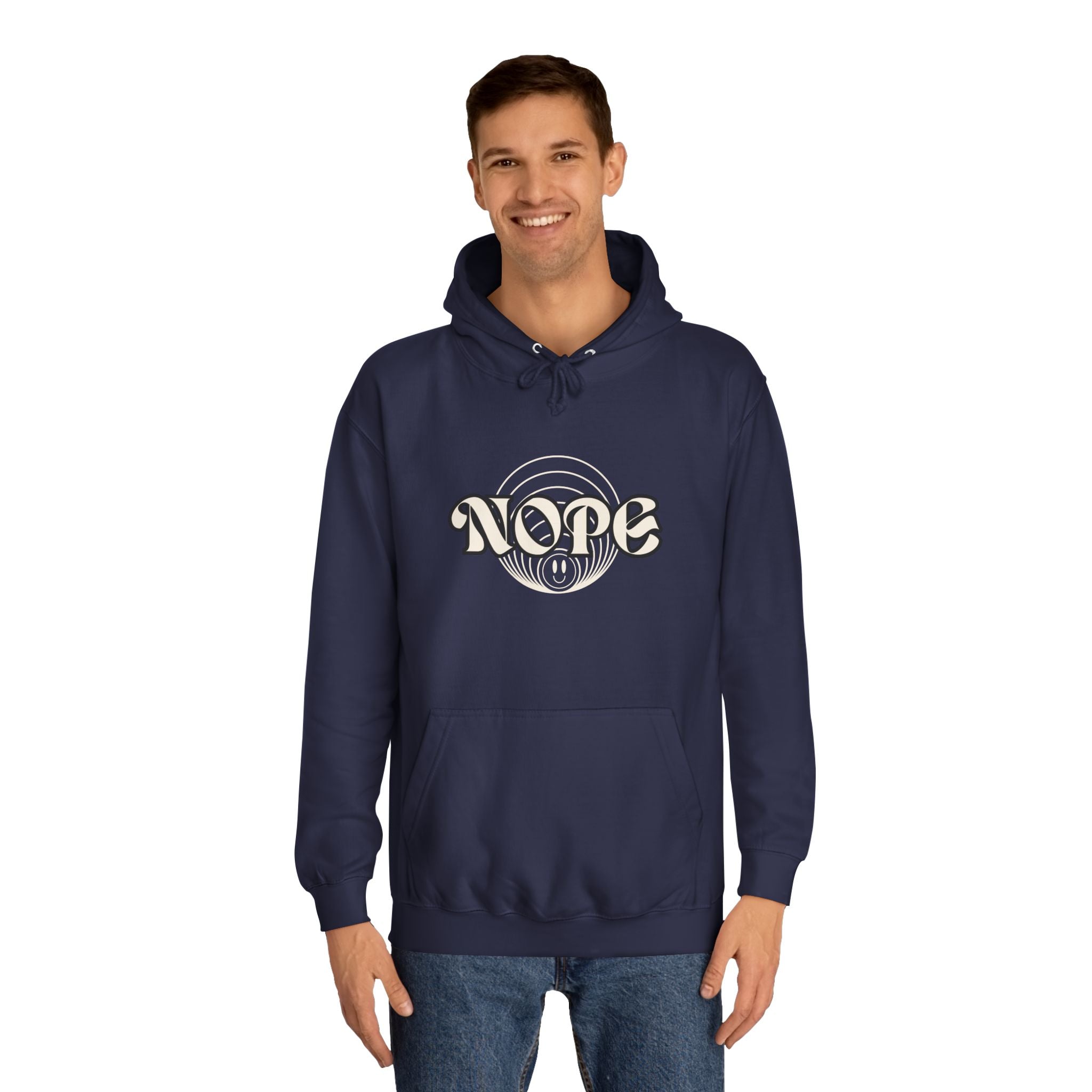 Nope Graphic Hoodie — Retro Script "NOPE" Casual Pullover for Streetwear