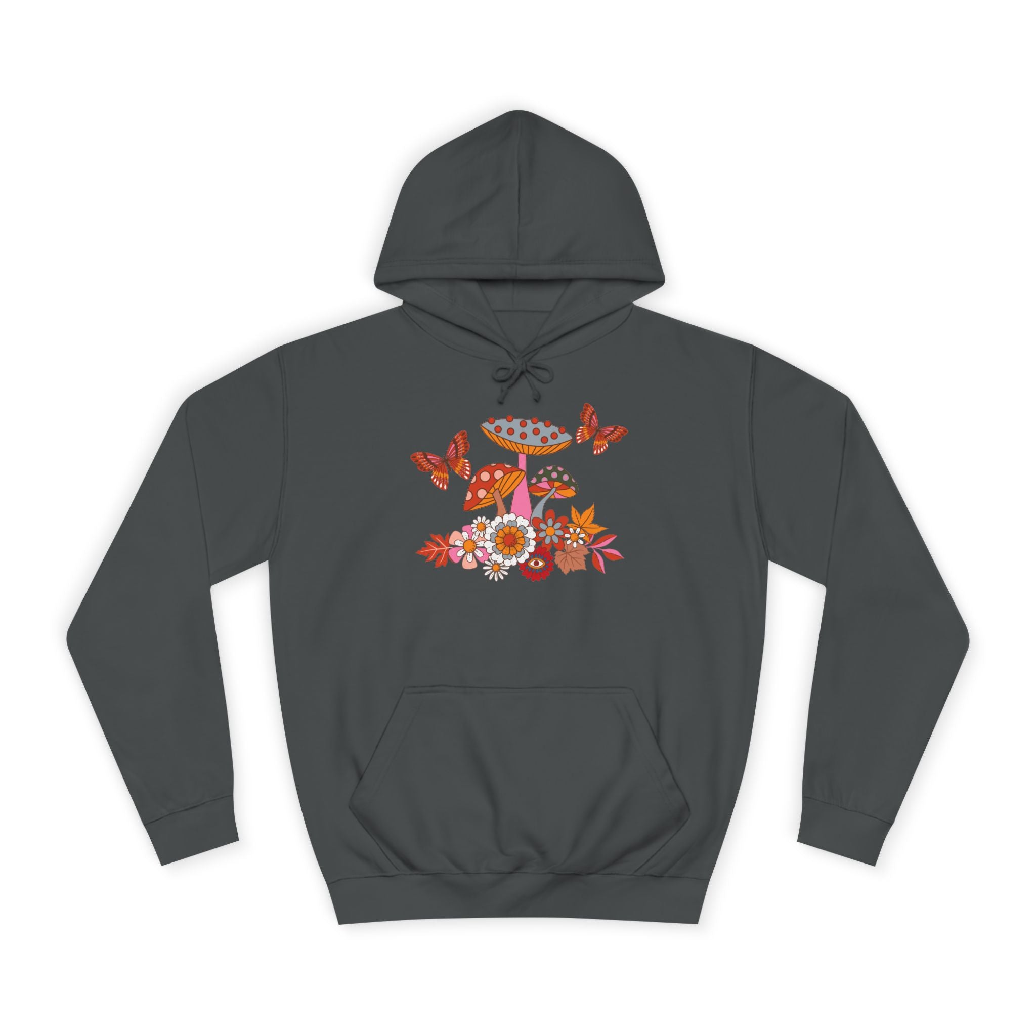Retro Mushroom Hoodie — Floral Butterflies Campus Sweatshirt