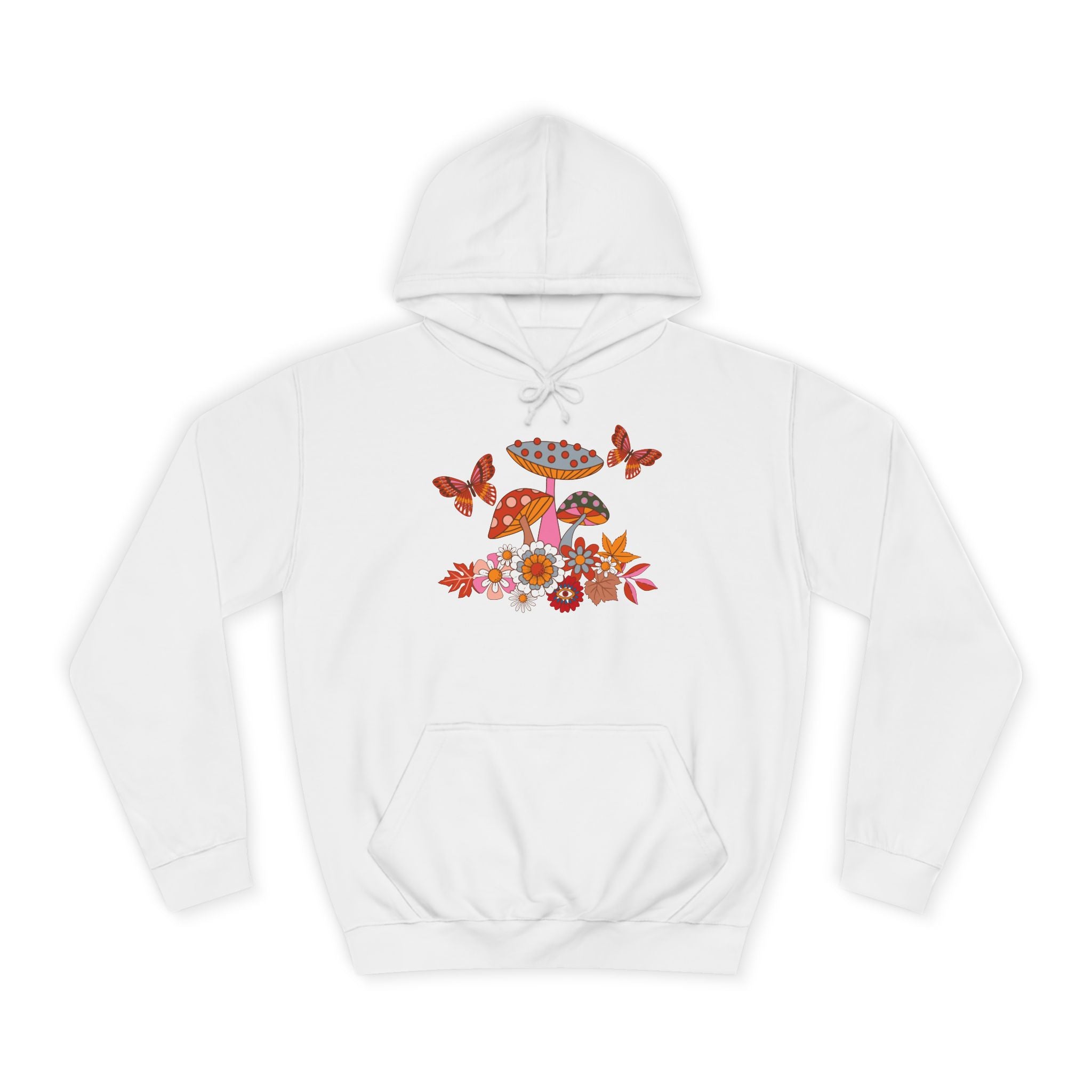 Retro Mushroom Hoodie — Floral Butterflies Campus Sweatshirt