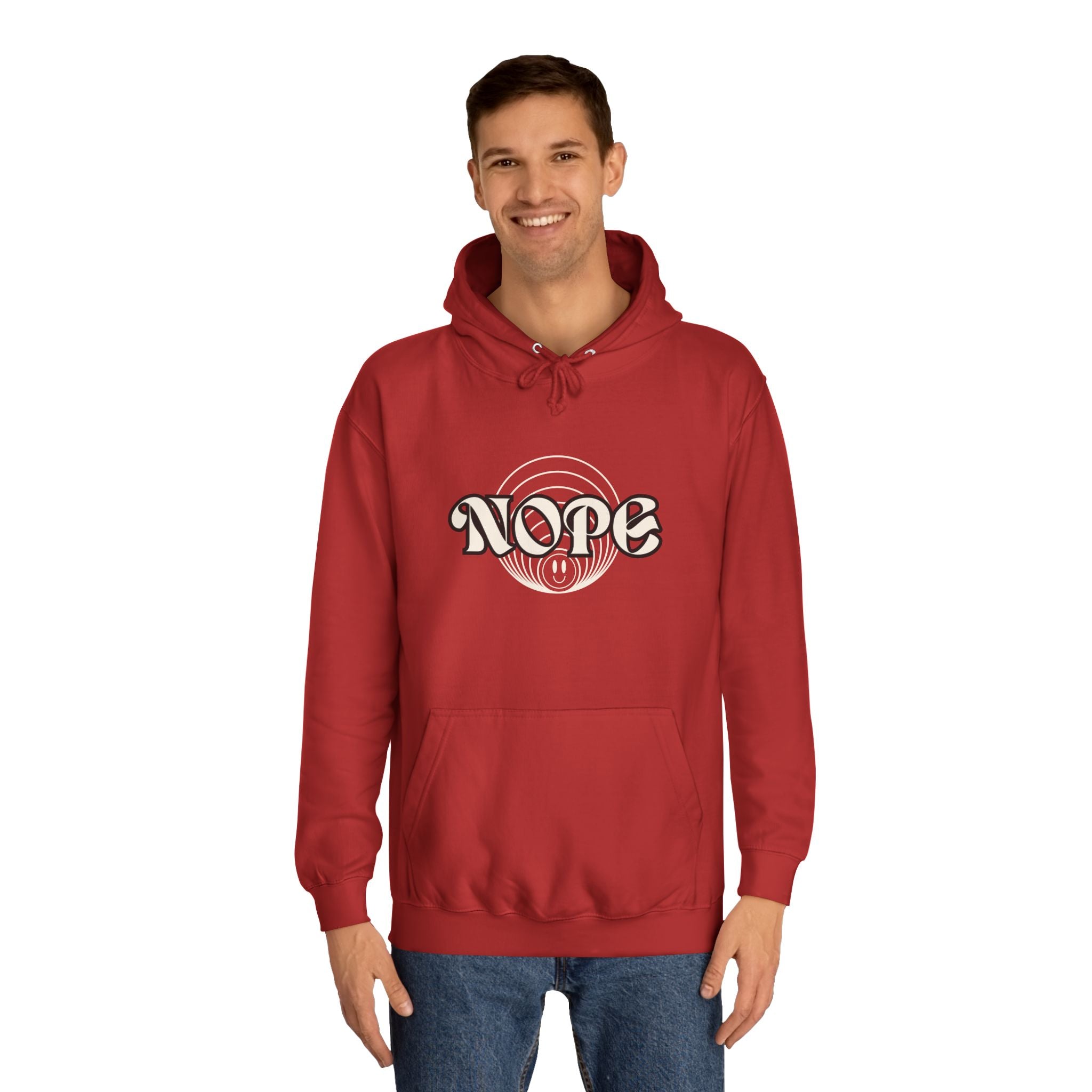 Nope Graphic Hoodie — Retro Script "NOPE" Casual Pullover for Streetwear