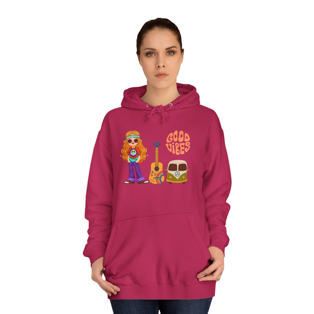Hippie 'Good Vibes' Hoodie – Retro Guitar & Van Graphic