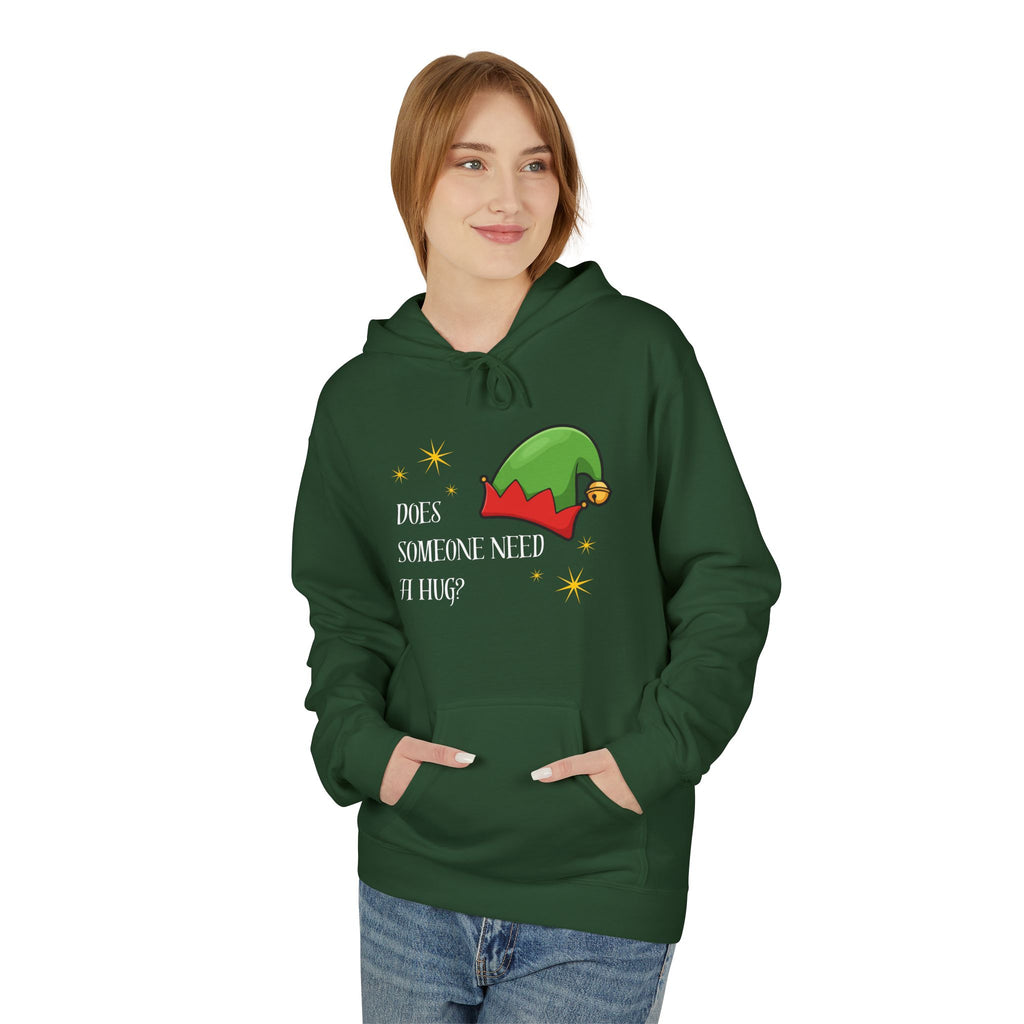 Elf Hug Hoodie — "Does Someone Need a Hug?" Cute Holiday Sweatshirt