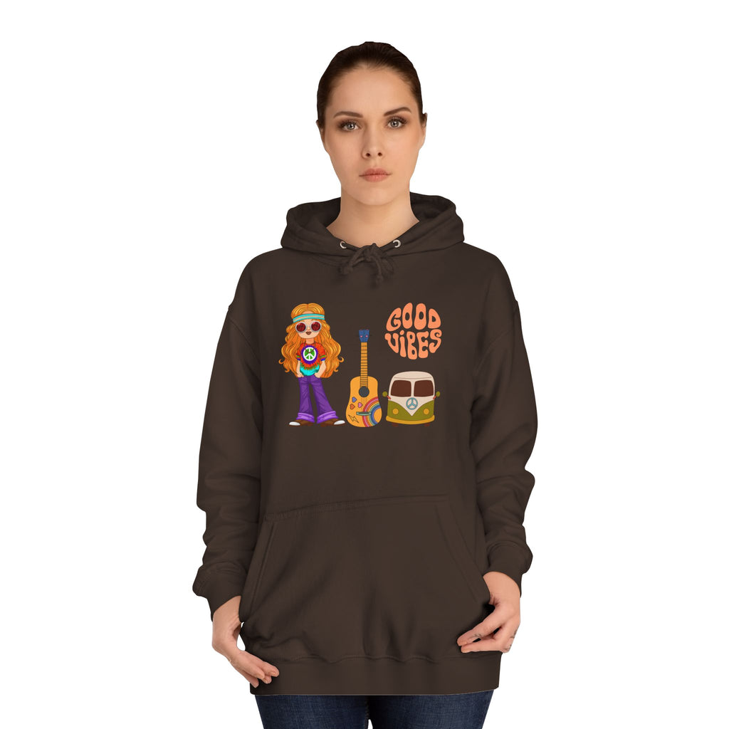 Hippie 'Good Vibes' Hoodie – Retro Guitar & Van Graphic