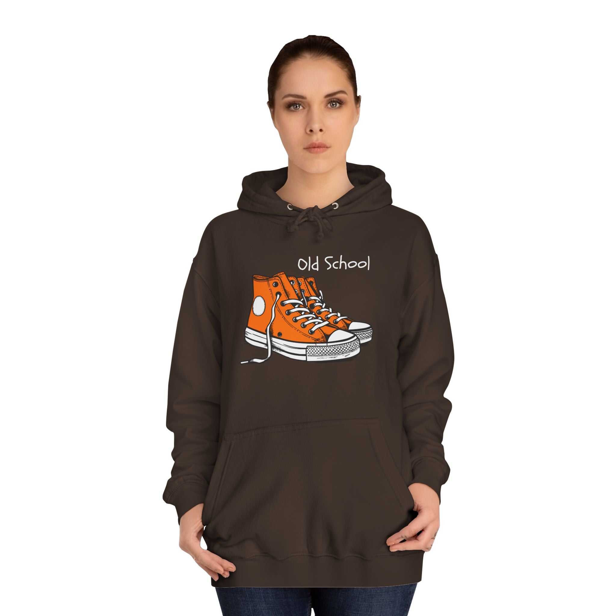 Old School Orange Sneakers Hoodie — Retro Converse-Style Graphic Sweatshirt