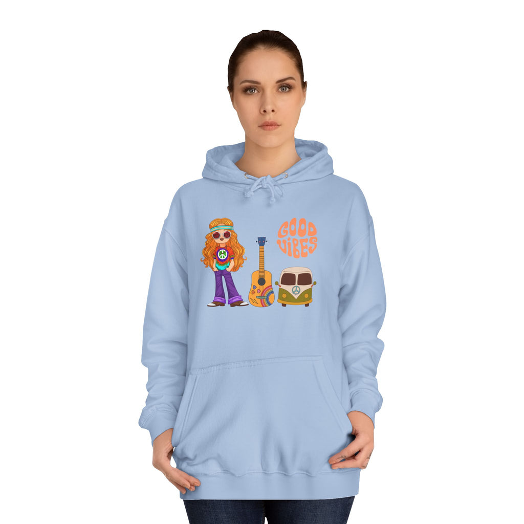 Hippie 'Good Vibes' Hoodie – Retro Guitar & Van Graphic