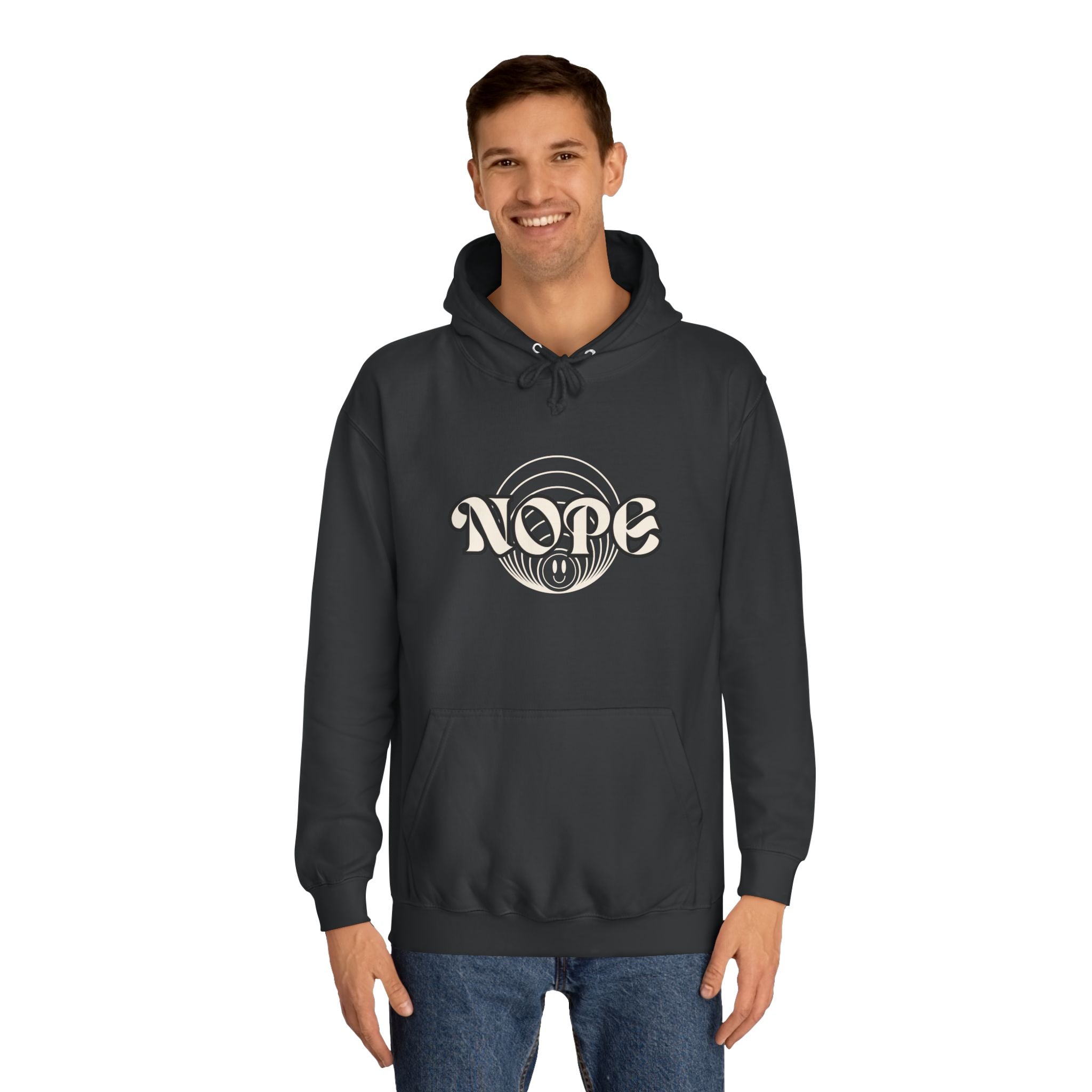 Nope Graphic Hoodie — Retro Script "NOPE" Casual Pullover for Streetwear
