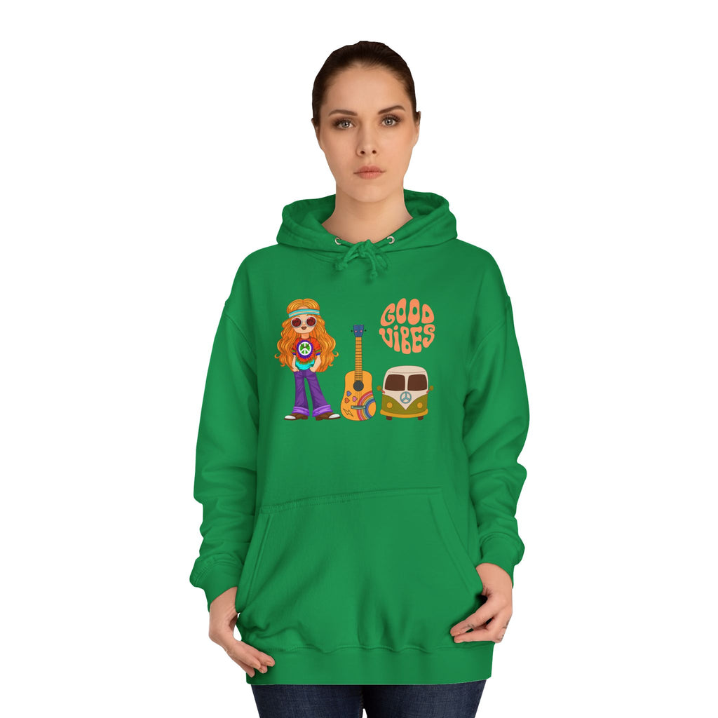 Hippie 'Good Vibes' Hoodie – Retro Guitar & Van Graphic