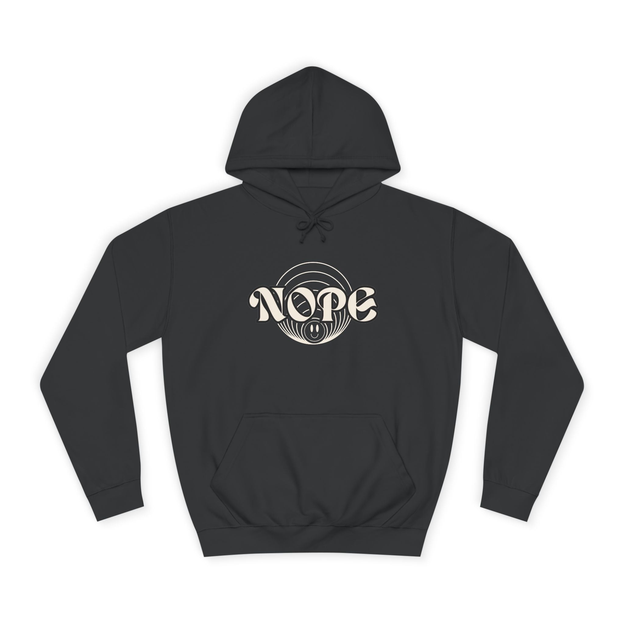 Nope Graphic Hoodie — Retro Script "NOPE" Casual Pullover for Streetwear