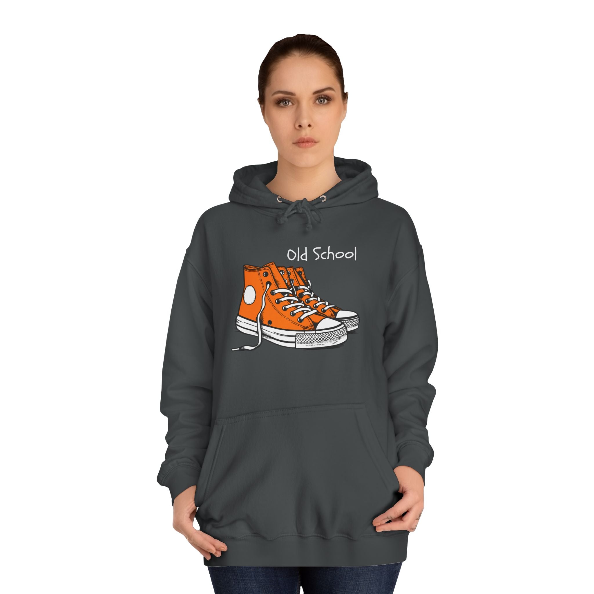 Old School Orange Sneakers Hoodie — Retro Converse-Style Graphic Sweatshirt