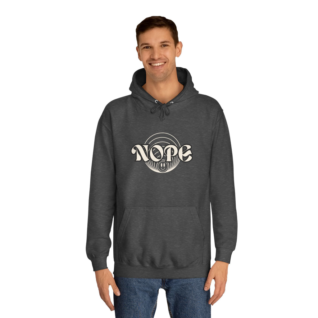 Nope Graphic Hoodie — Retro Script "NOPE" Casual Pullover for Streetwear