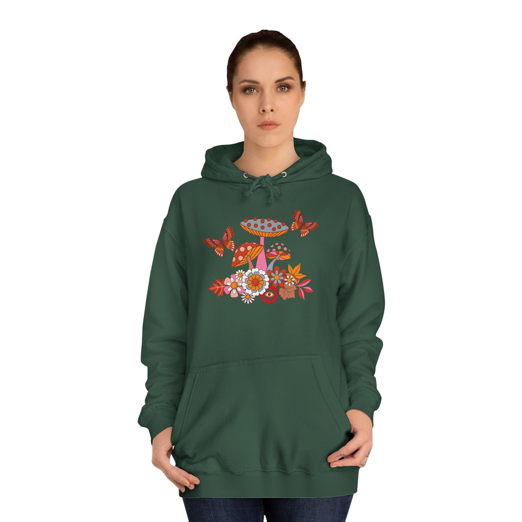 Retro Mushroom Hoodie — Floral Butterflies Campus Sweatshirt