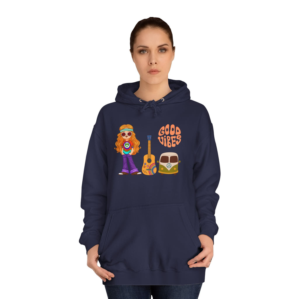 Hippie 'Good Vibes' Hoodie – Retro Guitar & Van Graphic