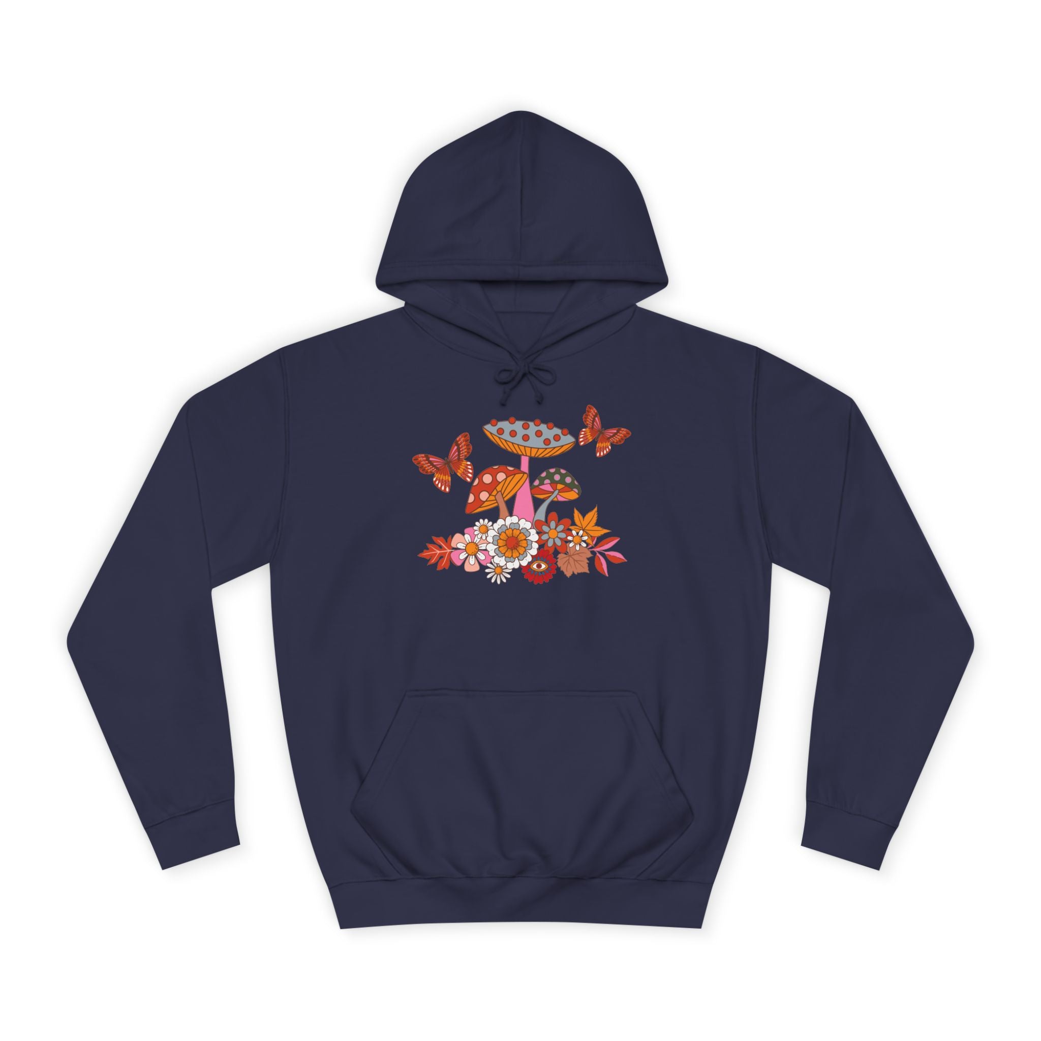 Retro Mushroom Hoodie — Floral Butterflies Campus Sweatshirt